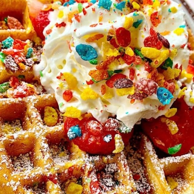 Cereal Waffles (Fruity Pebbles).