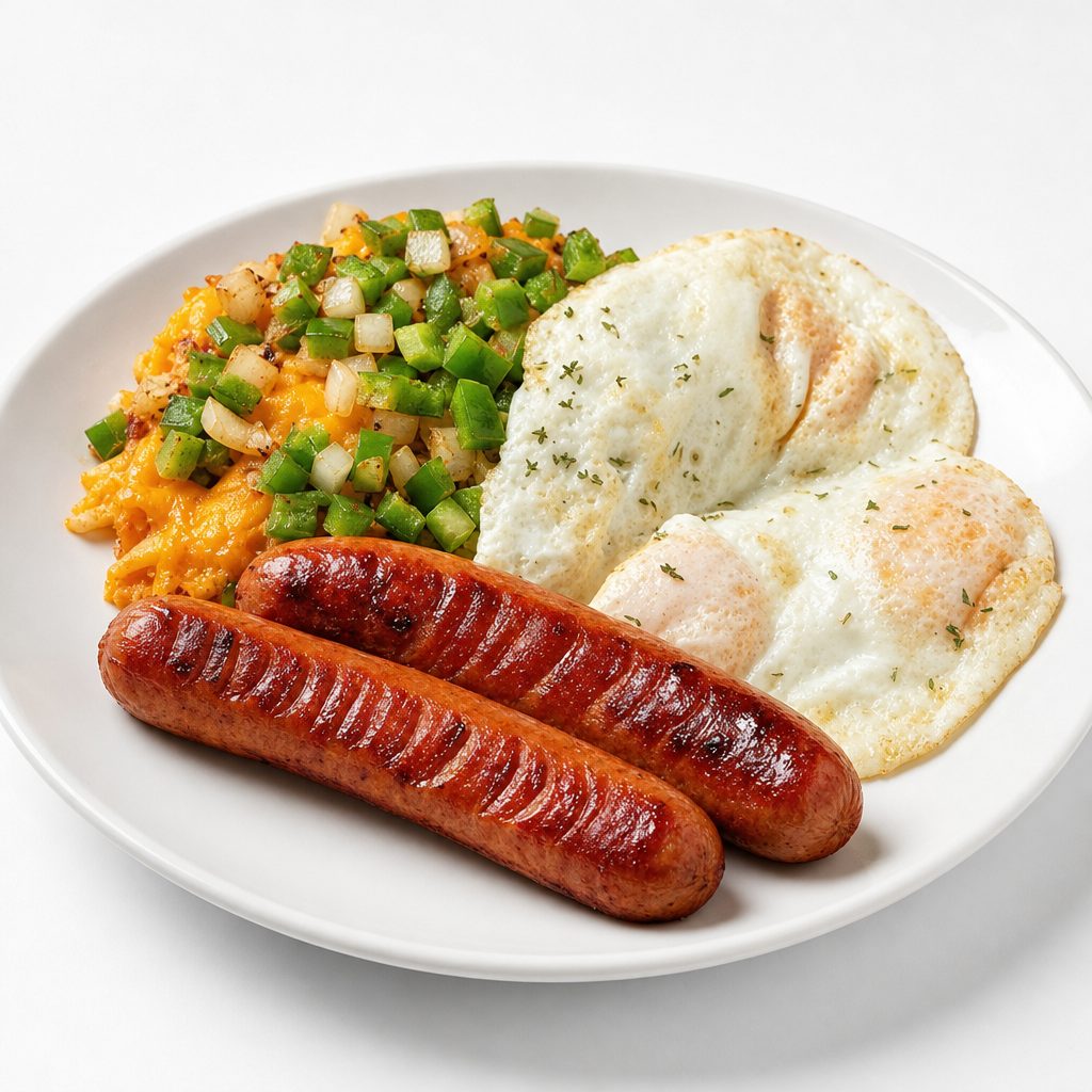 2 Polish Sausages with 3 X-Large Eggs.